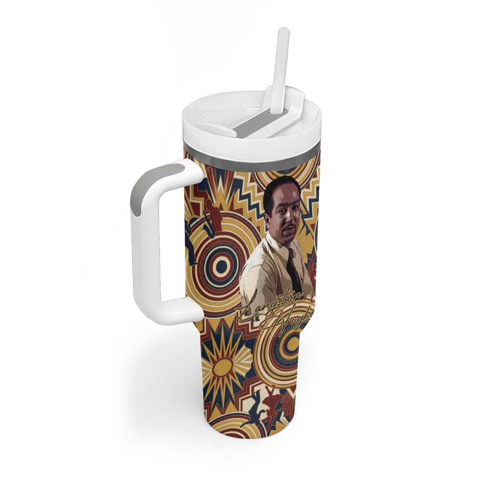 Langston Hughes Tumbler With Handle Vibrant Jazz Age Pattern - Typewriter and Silhouettes Celebration of Harlem Renaissance - African Pride