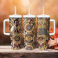 Langston Hughes Tumbler With Handle Vibrant Jazz Age Pattern - Typewriter and Silhouettes Celebration of Harlem Renaissance - African Pride