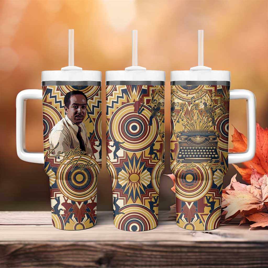 Langston Hughes Tumbler With Handle Vibrant Jazz Age Pattern - Typewriter and Silhouettes Celebration of Harlem Renaissance - African Pride