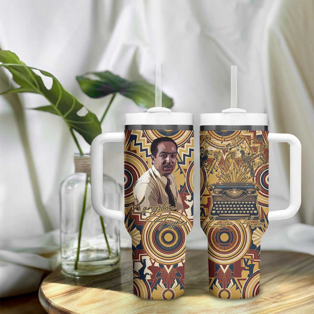 Langston Hughes Tumbler With Handle Vibrant Jazz Age Pattern - Typewriter and Silhouettes Celebration of Harlem Renaissance - African Pride