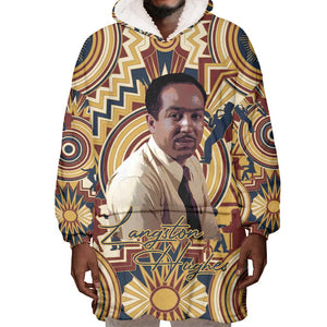 Langston Hughes Wearable Blanket Hoodie Vibrant Jazz Age Pattern - Typewriter and Silhouettes Celebration of Harlem Renaissance - African Pride