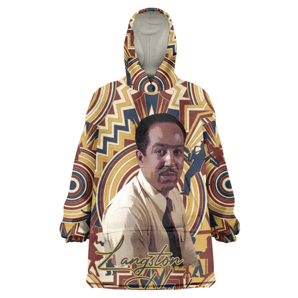 Langston Hughes Wearable Blanket Hoodie Vibrant Jazz Age Pattern - Typewriter and Silhouettes Celebration of Harlem Renaissance - African Pride