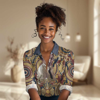 Langston Hughes Women Casual Shirt Vibrant Jazz Age Pattern - Typewriter and Silhouettes Celebration of Harlem Renaissance - African Pride