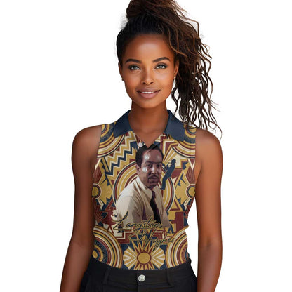 Langston Hughes Women Sleeveless Polo Shirt Vibrant Jazz Age Pattern - Typewriter and Silhouettes Celebration of Harlem Renaissance - African Pride