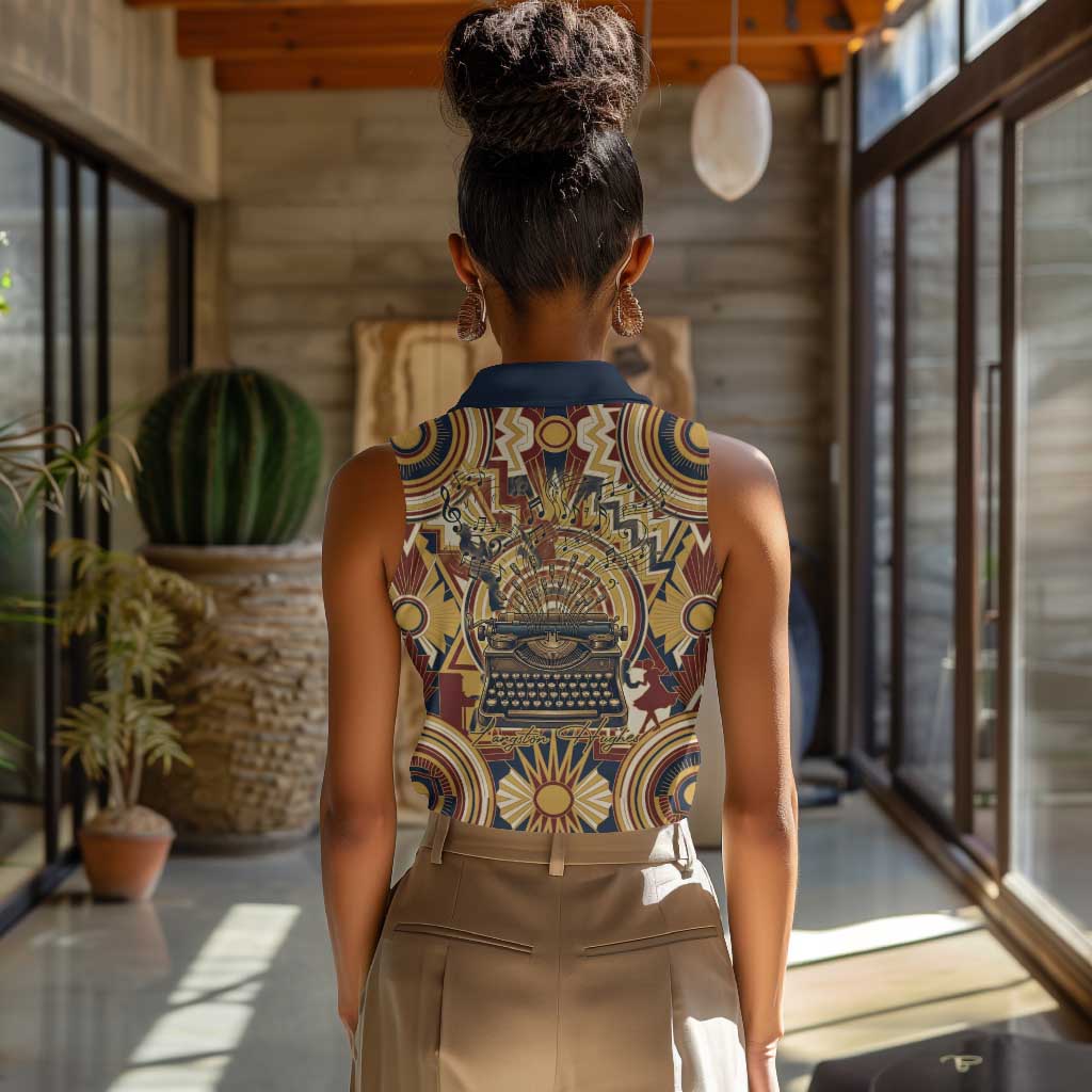 Langston Hughes Women Sleeveless Polo Shirt Vibrant Jazz Age Pattern - Typewriter and Silhouettes Celebration of Harlem Renaissance - African Pride