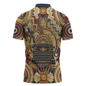 Langston Hughes Zipper Polo Shirt Vibrant Jazz Age Pattern - Typewriter and Silhouettes Celebration of Harlem Renaissance - African Pride