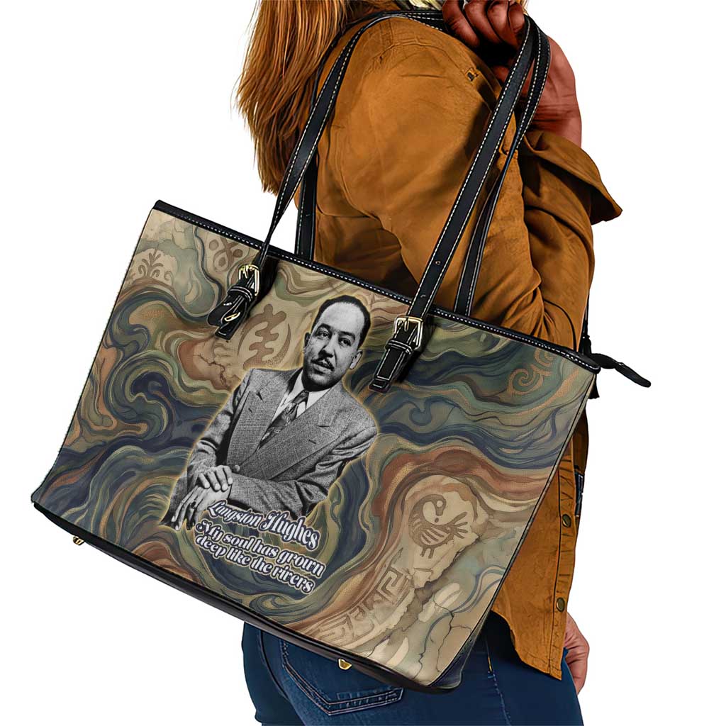 Langston Hughes Leather Tote Bag My Soul Has Grown Deep Like the Rivers - African Pride
