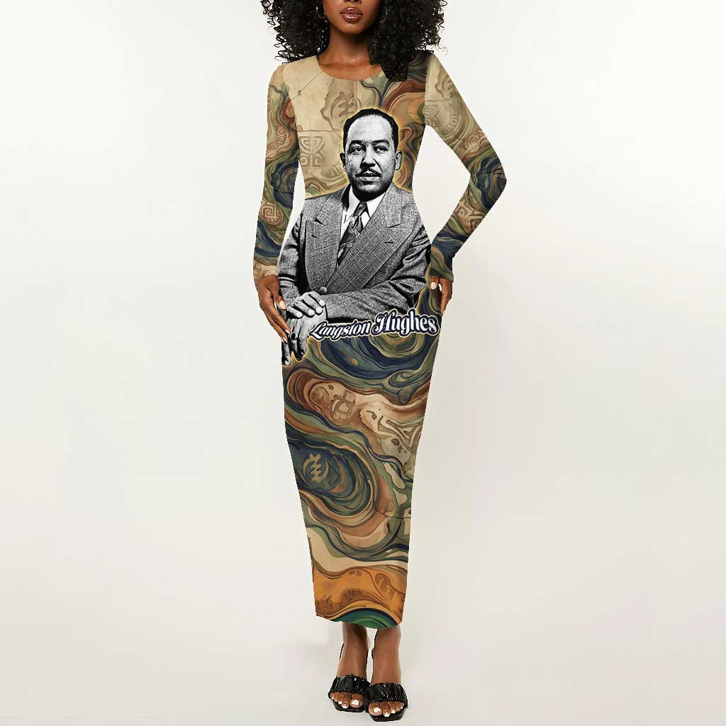 Langston Hughes Long Sleeve Bodycon Dress My Soul Has Grown Deep Like the Rivers - African Pride