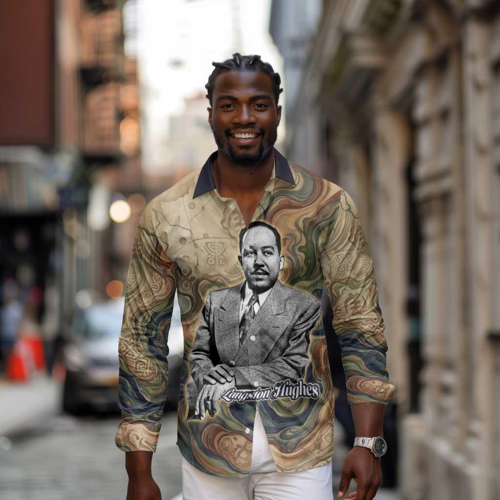 Langston Hughes Long Sleeve Button Shirt My Soul Has Grown Deep Like the Rivers - African Pride