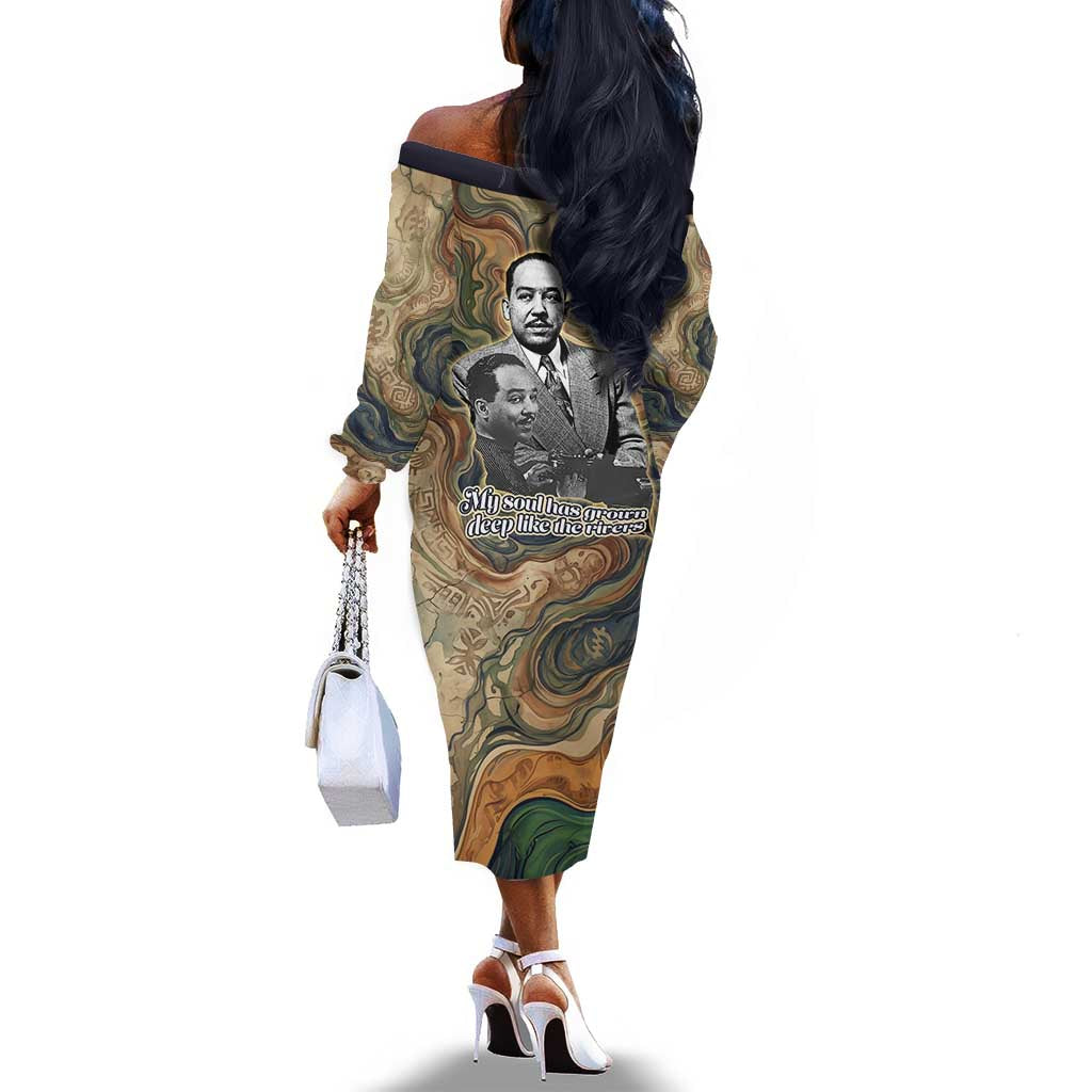 Langston Hughes Off The Shoulder Long Sleeve Dress My Soul Has Grown Deep Like the Rivers - African Pride