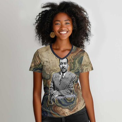 Langston Hughes Women V-Neck T-Shirt My Soul Has Grown Deep Like the Rivers - African Pride