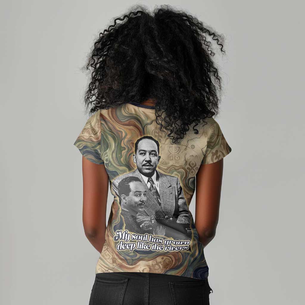 Langston Hughes Women V-Neck T-Shirt My Soul Has Grown Deep Like the Rivers - African Pride