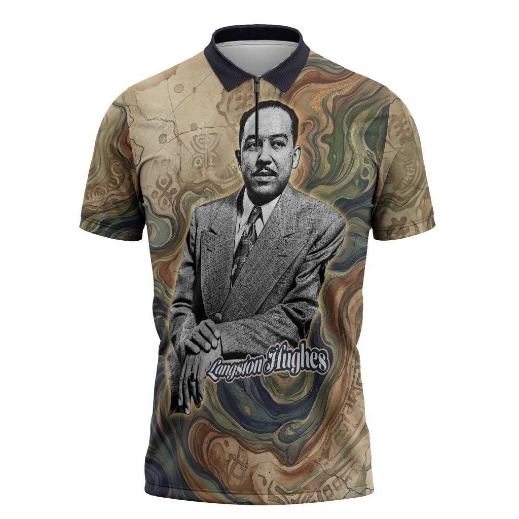 Langston Hughes Zipper Polo Shirt My Soul Has Grown Deep Like the Rivers - African Pride