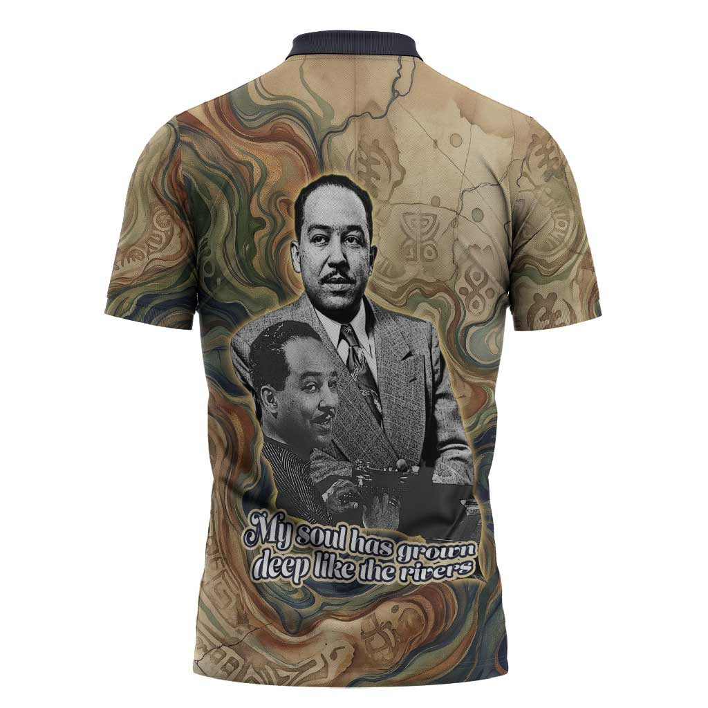 Langston Hughes Zipper Polo Shirt My Soul Has Grown Deep Like the Rivers - African Pride
