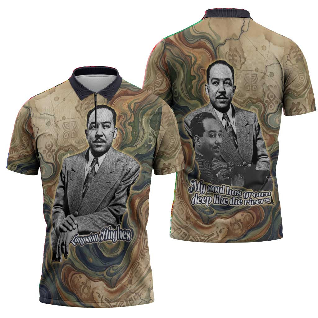Langston Hughes Zipper Polo Shirt My Soul Has Grown Deep Like the Rivers - African Pride