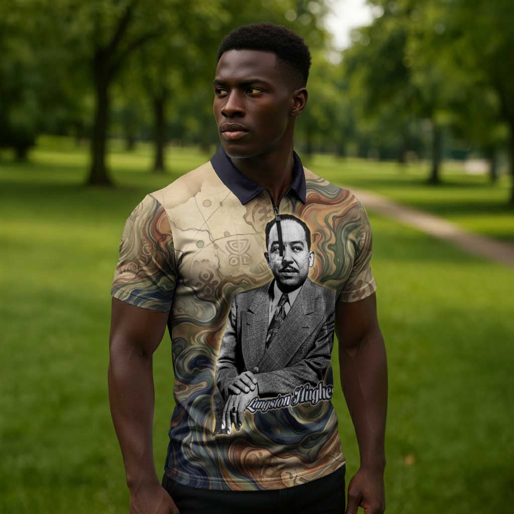 Langston Hughes Zipper Polo Shirt My Soul Has Grown Deep Like the Rivers - African Pride
