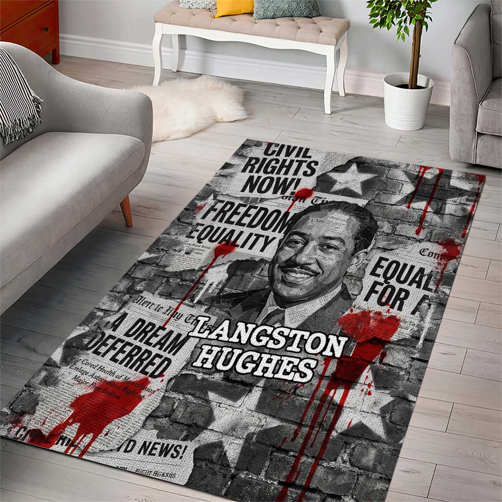 Langston Hughes Area Rug Urban Brick Wall Design with Protest Art and Poetry Powerful Quotes - African Pride