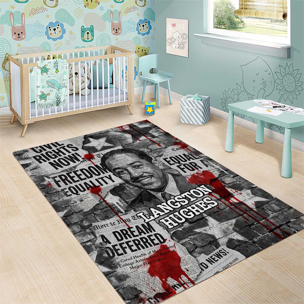 Langston Hughes Area Rug Urban Brick Wall Design with Protest Art and Poetry Powerful Quotes - African Pride