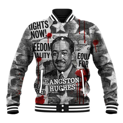 Langston Hughes Baseball Jacket Urban Brick Wall Design with Protest Art and Poetry Powerful Quotes - African Pride