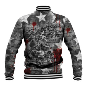 Langston Hughes Baseball Jacket Urban Brick Wall Design with Protest Art and Poetry Powerful Quotes - African Pride