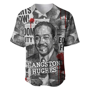 Langston Hughes Baseball Jersey Urban Brick Wall Design with Protest Art and Poetry Powerful Quotes - African Pride