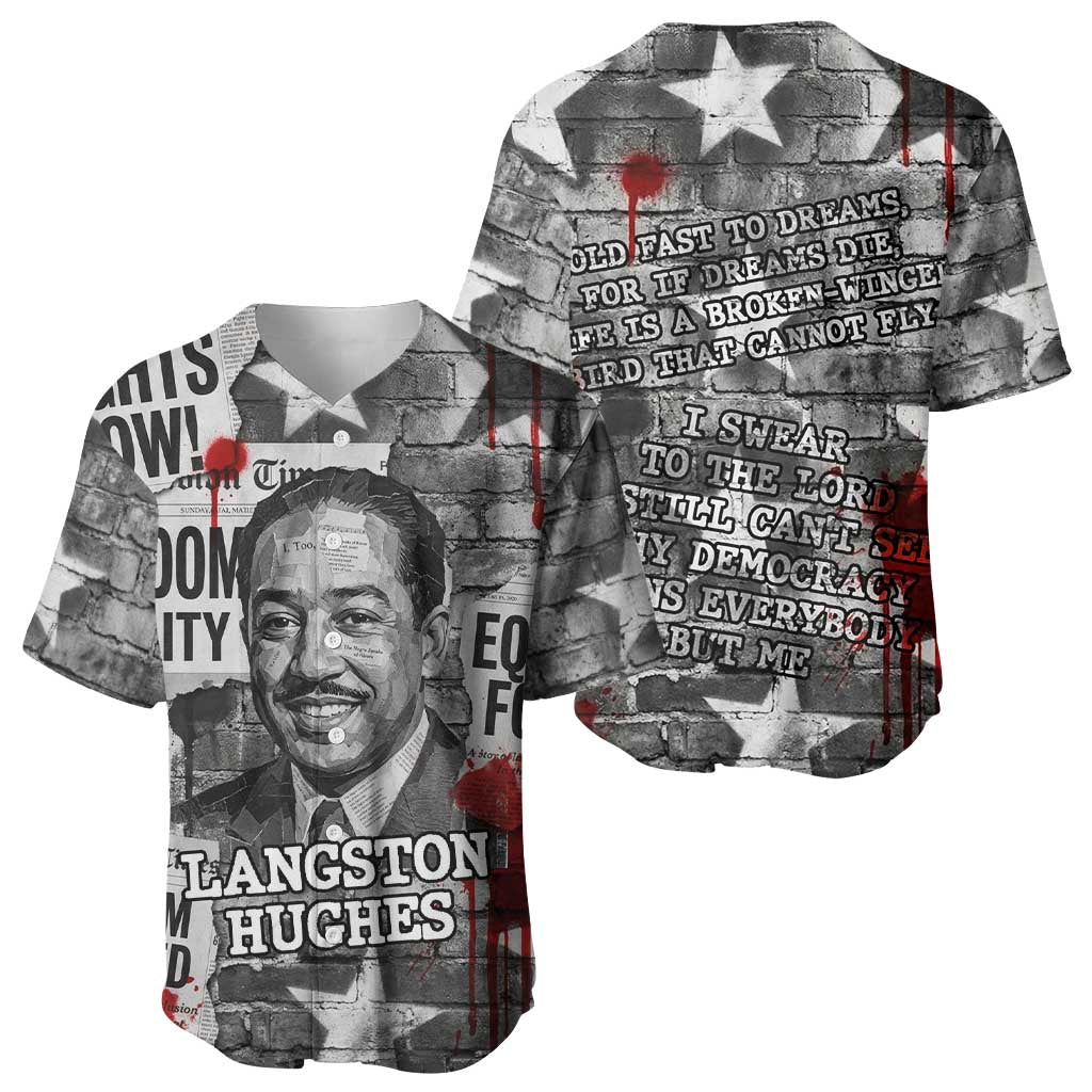Langston Hughes Baseball Jersey Urban Brick Wall Design with Protest Art and Poetry Powerful Quotes - African Pride