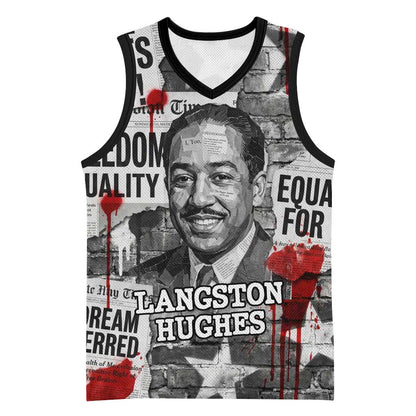 Langston Hughes Basketball Jersey Urban Brick Wall Design with Protest Art and Poetry Powerful Quotes - African Pride
