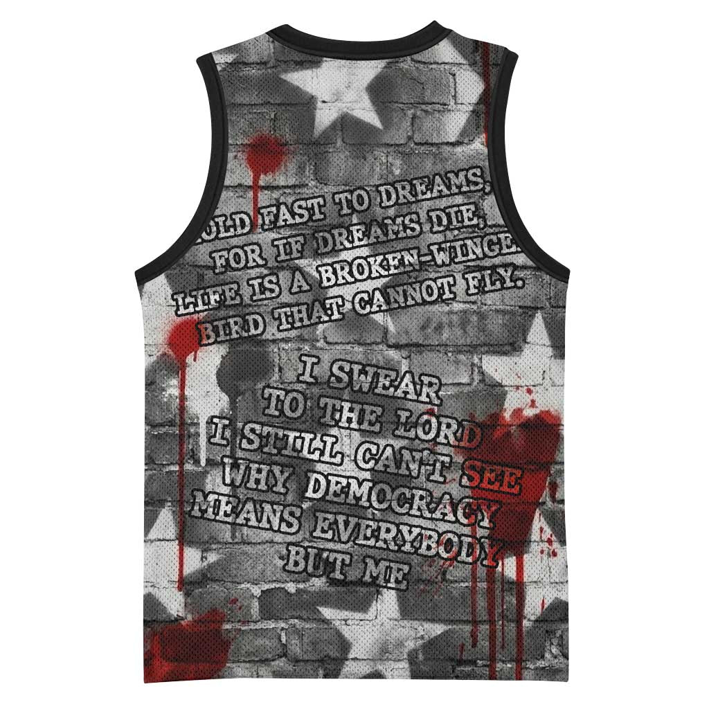 Langston Hughes Basketball Jersey Urban Brick Wall Design with Protest Art and Poetry Powerful Quotes - African Pride