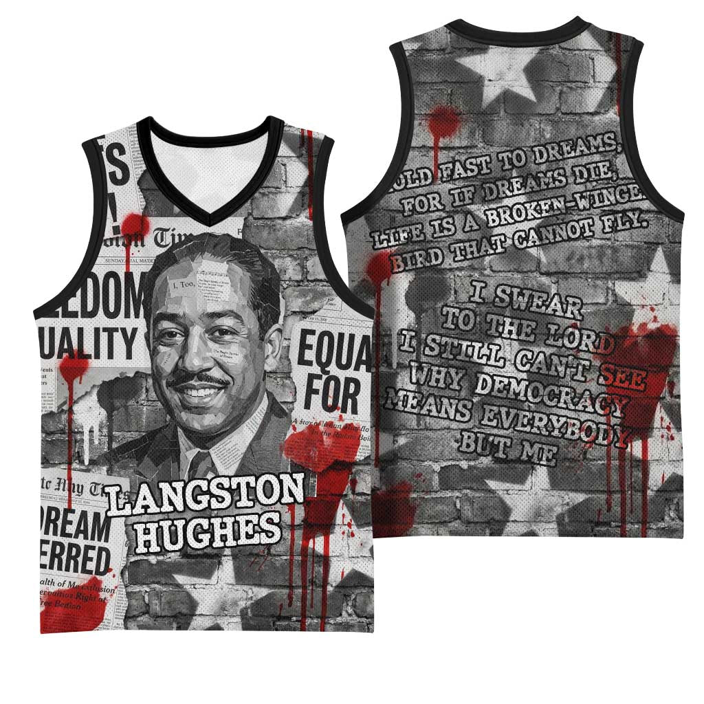 Langston Hughes Basketball Jersey Urban Brick Wall Design with Protest Art and Poetry Powerful Quotes - African Pride