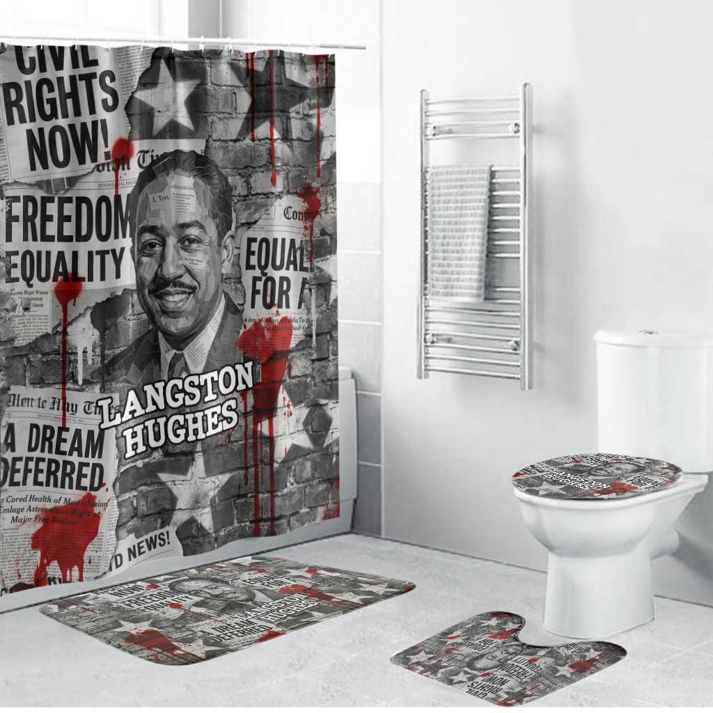 Langston Hughes Bathroom Set Urban Brick Wall Design with Protest Art and Poetry Powerful Quotes - African Pride