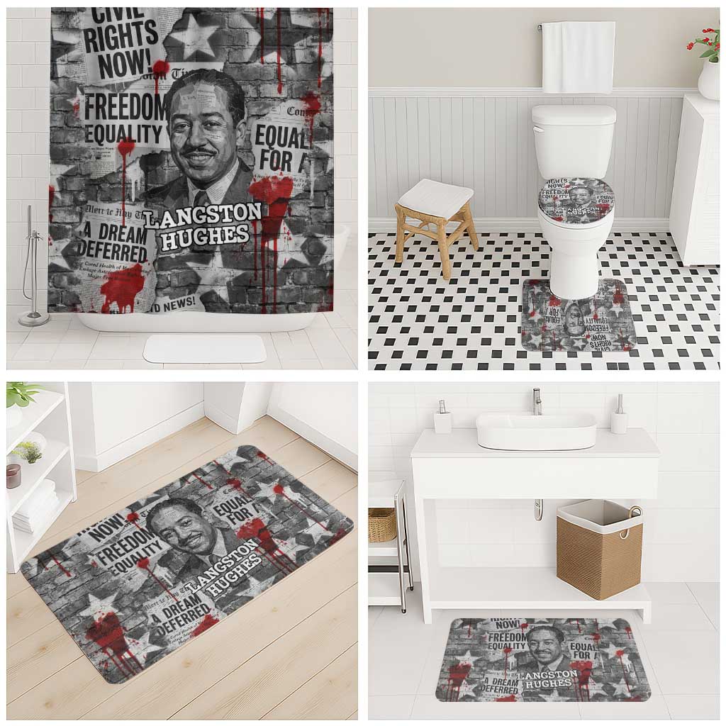 Langston Hughes Bathroom Set Urban Brick Wall Design with Protest Art and Poetry Powerful Quotes - African Pride
