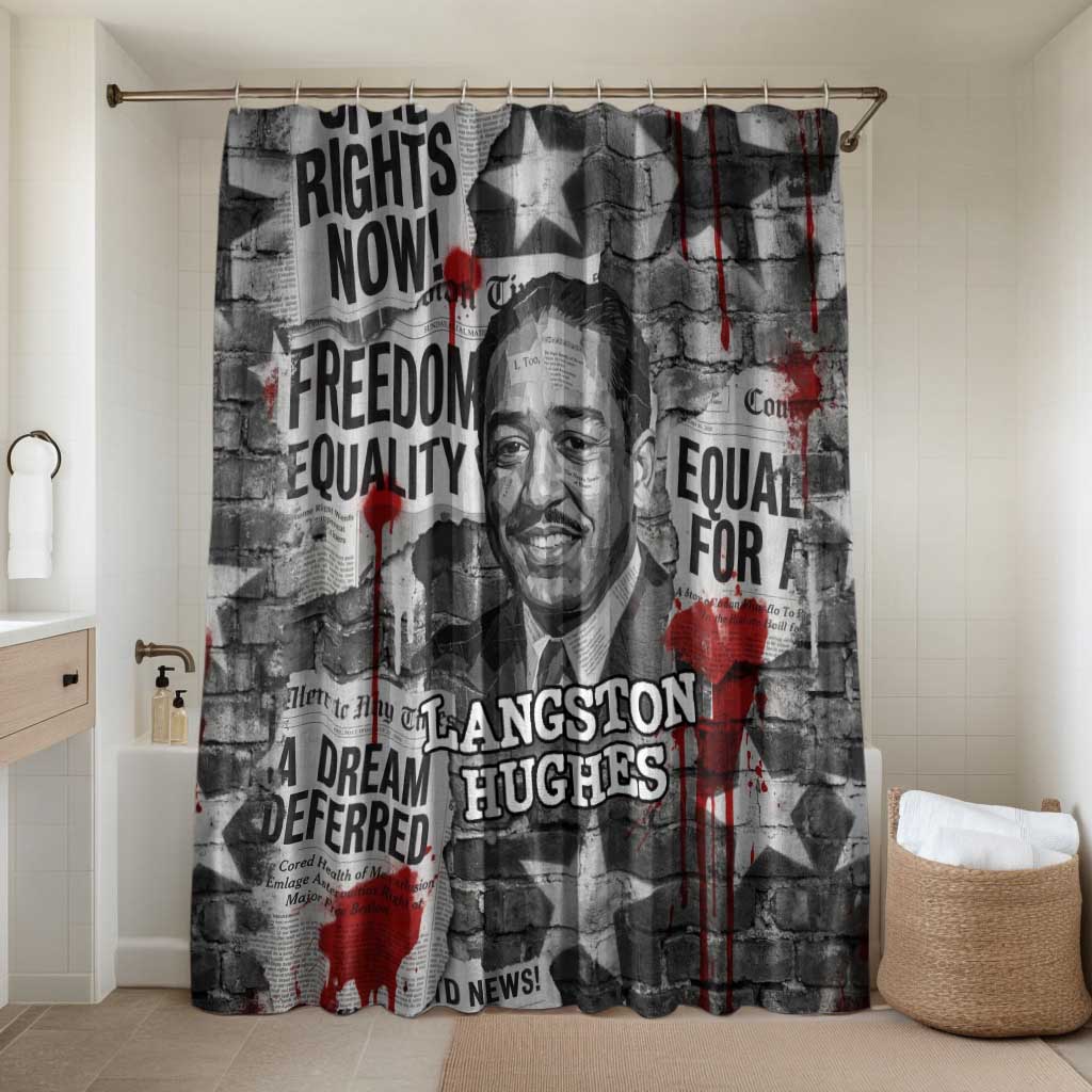 Langston Hughes Bathroom Set Urban Brick Wall Design with Protest Art and Poetry Powerful Quotes - African Pride