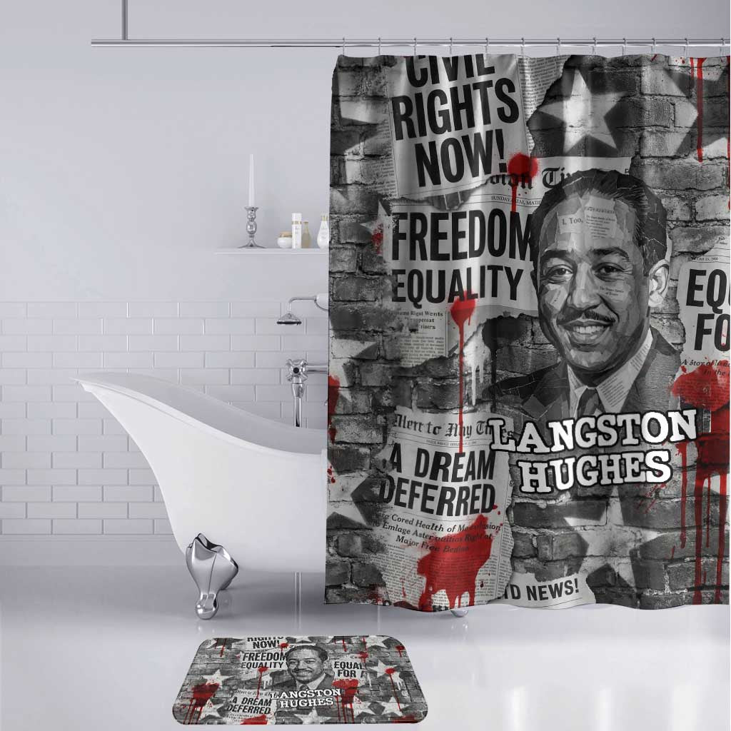 Langston Hughes Bathroom Set Urban Brick Wall Design with Protest Art and Poetry Powerful Quotes - African Pride