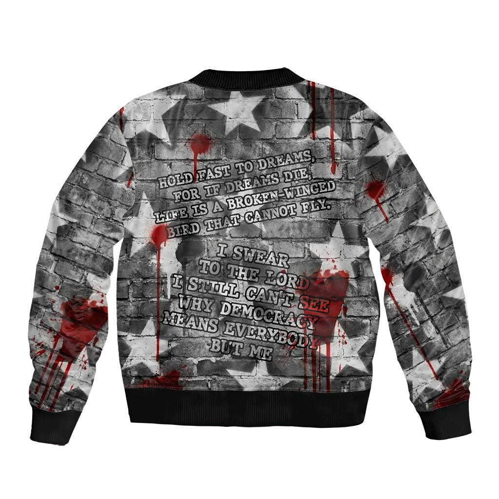 Langston Hughes Bomber Jacket Urban Brick Wall Design with Protest Art and Poetry Powerful Quotes - African Pride