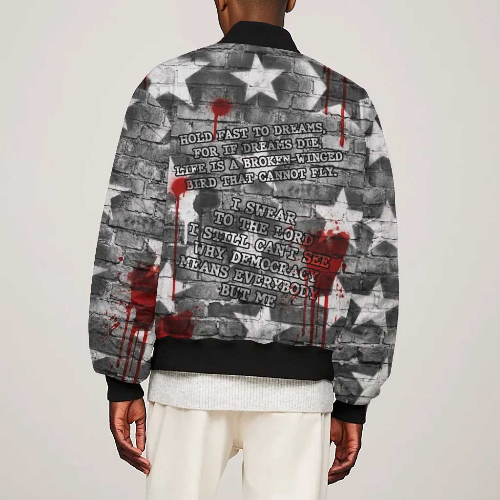 Langston Hughes Bomber Jacket Urban Brick Wall Design with Protest Art and Poetry Powerful Quotes - African Pride