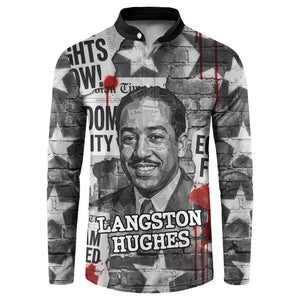 Langston Hughes Button Sweatshirt Urban Brick Wall Design with Protest Art and Poetry Powerful Quotes