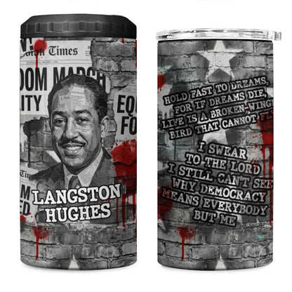 Langston Hughes 4 in 1 Can Cooler Tumbler Urban Brick Wall Design with Protest Art and Poetry Powerful Quotes - African Pride