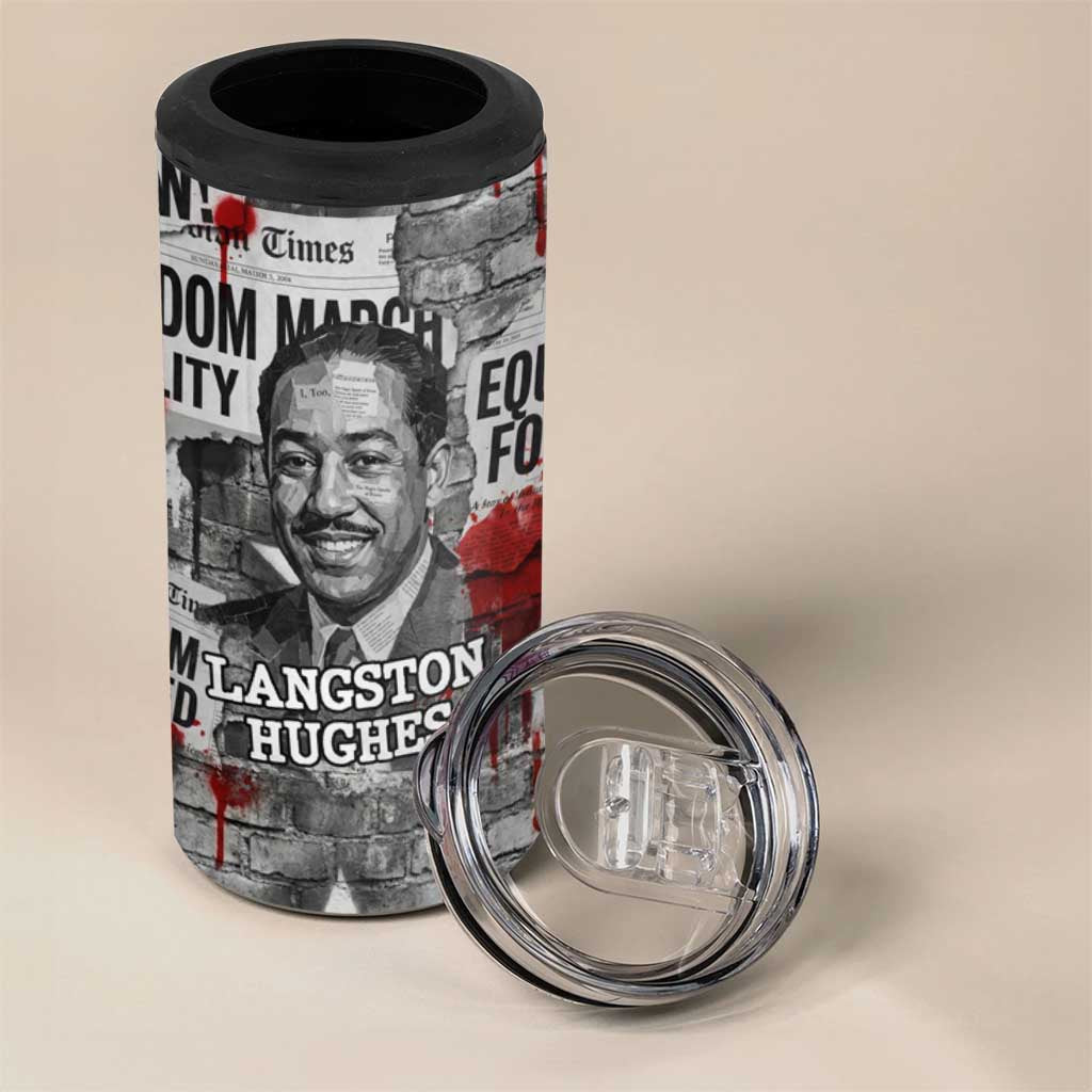 Langston Hughes 4 in 1 Can Cooler Tumbler Urban Brick Wall Design with Protest Art and Poetry Powerful Quotes - African Pride