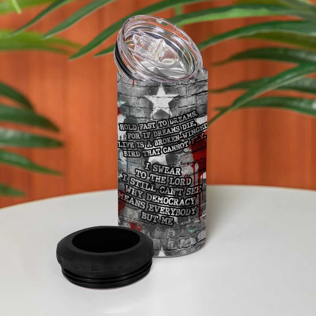 Langston Hughes 4 in 1 Can Cooler Tumbler Urban Brick Wall Design with Protest Art and Poetry Powerful Quotes - African Pride