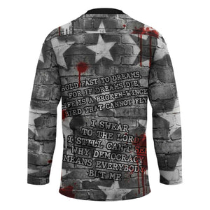 Langston Hughes Hockey Jersey Urban Brick Wall Design with Protest Art and Poetry Powerful Quotes - African Pride