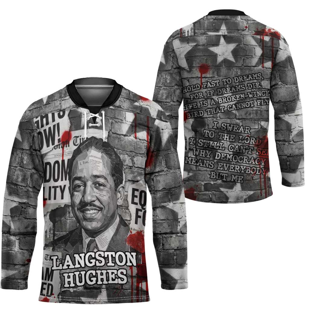 Langston Hughes Hockey Jersey Urban Brick Wall Design with Protest Art and Poetry Powerful Quotes - African Pride