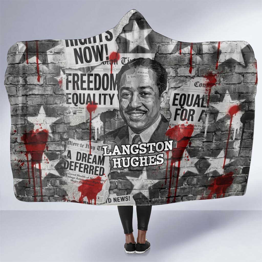 Langston Hughes Hooded Blanket Urban Brick Wall Design with Protest Art and Poetry Powerful Quotes - African Pride