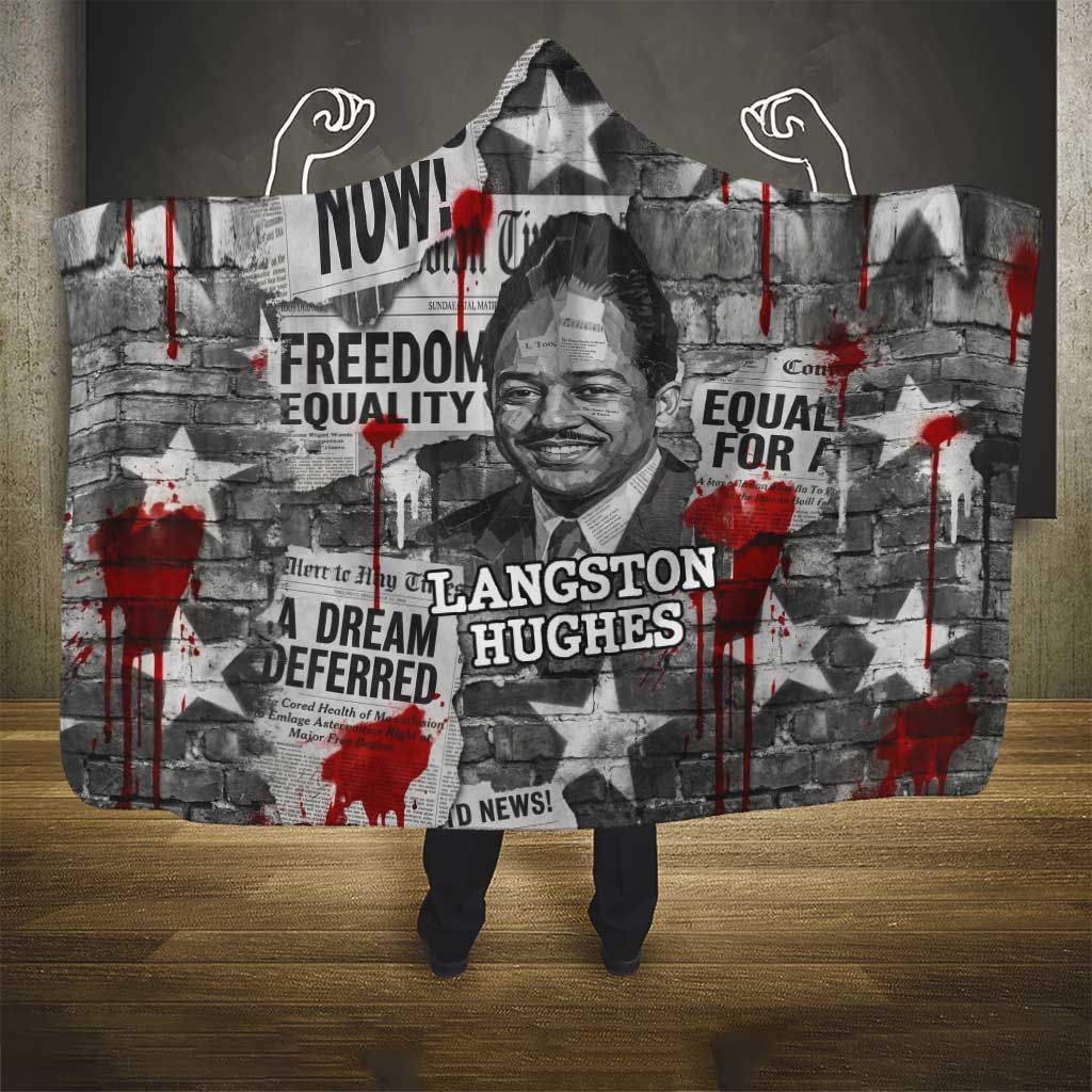 Langston Hughes Hooded Blanket Urban Brick Wall Design with Protest Art and Poetry Powerful Quotes - African Pride