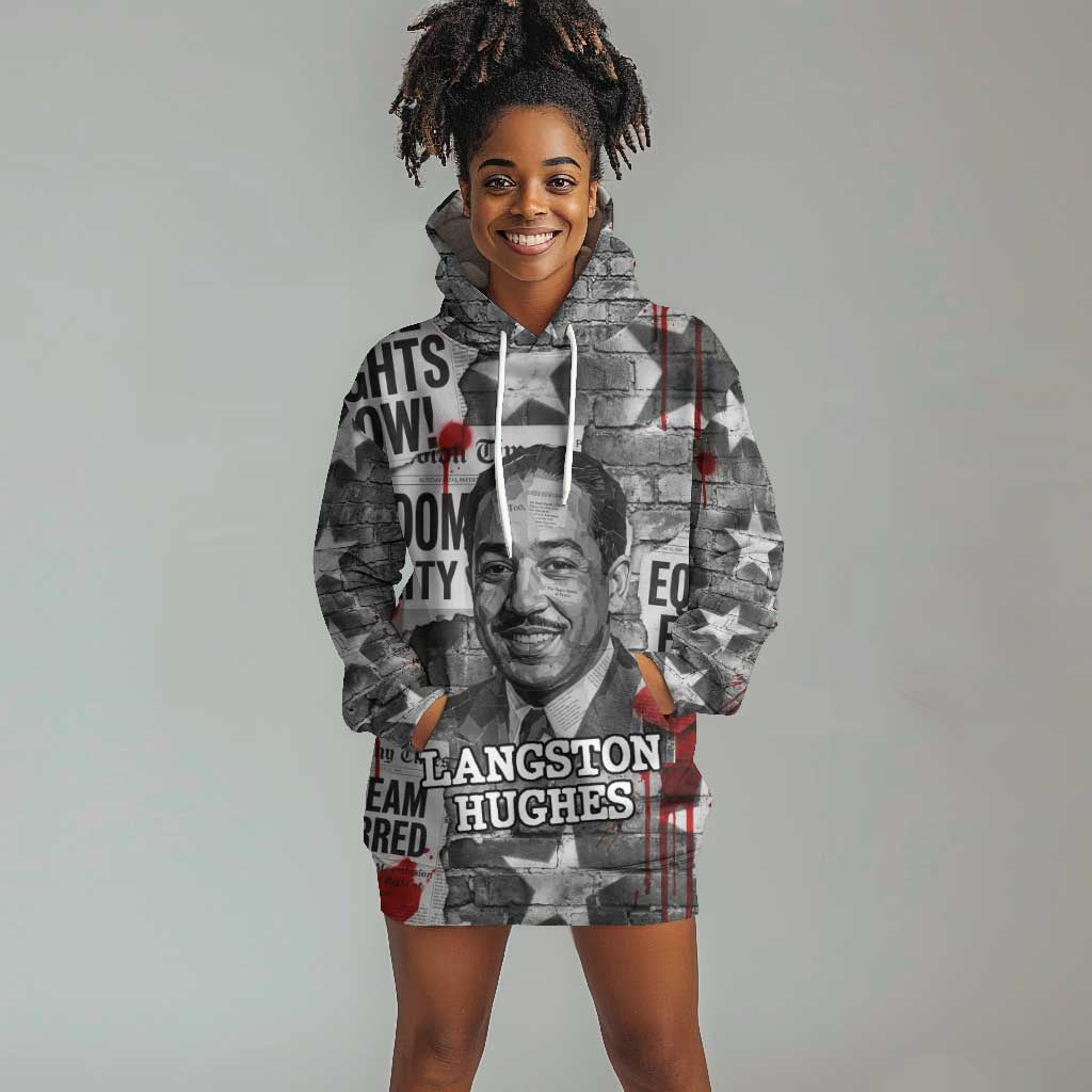 Langston Hughes Hoodie Dress Urban Brick Wall Design with Protest Art and Poetry Powerful Quotes - African Pride