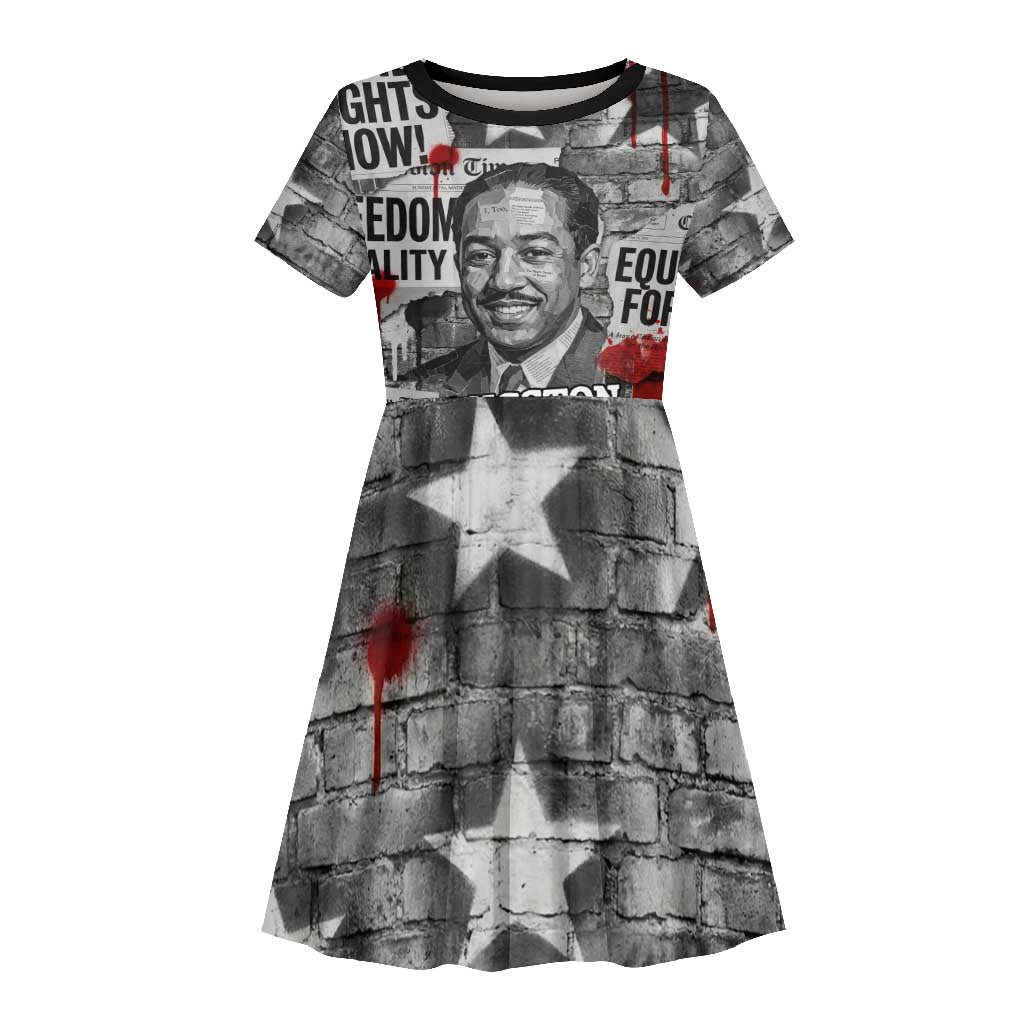 Langston Hughes Kid Short Sleeve Dress Urban Brick Wall Design with Protest Art and Poetry Powerful Quotes - African Pride