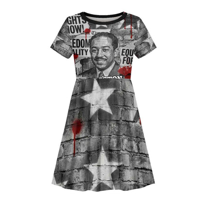 Langston Hughes Kid Short Sleeve Dress Urban Brick Wall Design with Protest Art and Poetry Powerful Quotes - African Pride
