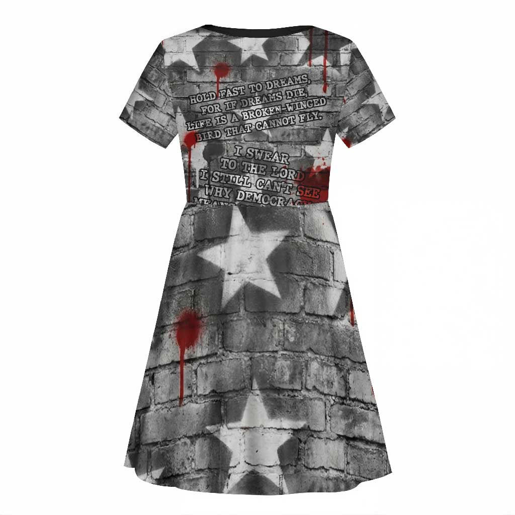 Langston Hughes Kid Short Sleeve Dress Urban Brick Wall Design with Protest Art and Poetry Powerful Quotes - African Pride