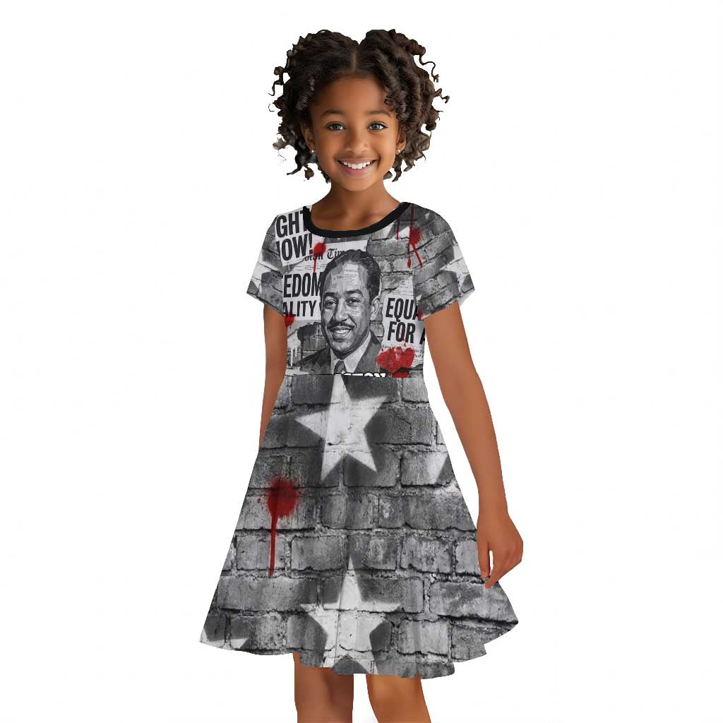 Langston Hughes Kid Short Sleeve Dress Urban Brick Wall Design with Protest Art and Poetry Powerful Quotes - African Pride