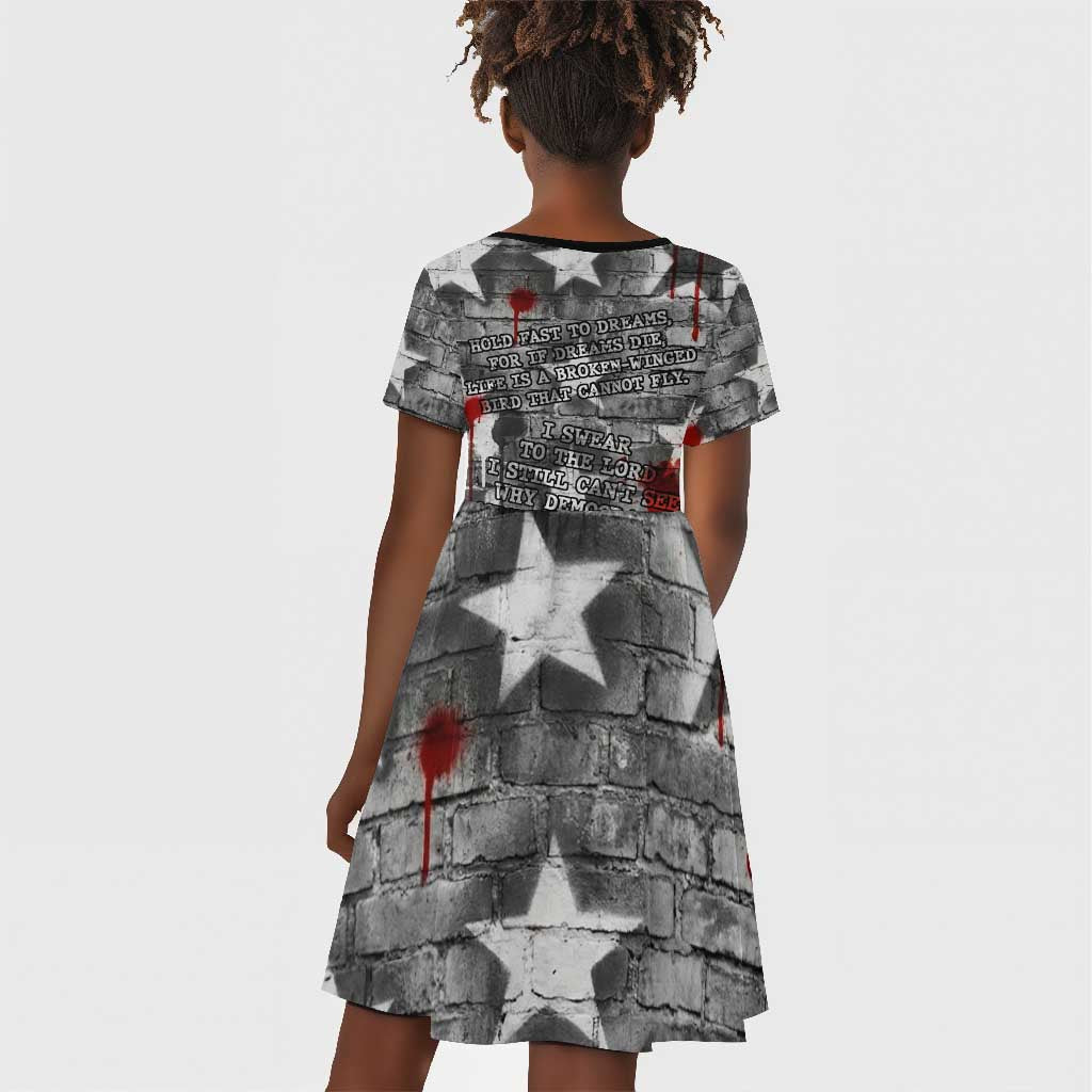 Langston Hughes Kid Short Sleeve Dress Urban Brick Wall Design with Protest Art and Poetry Powerful Quotes - African Pride