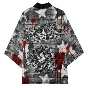 Langston Hughes Kimono Urban Brick Wall Design with Protest Art and Poetry Powerful Quotes - African Pride